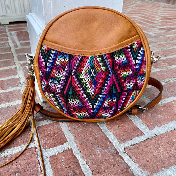 “La Chica Bonita” Huipil and Leather Crossbody Bag