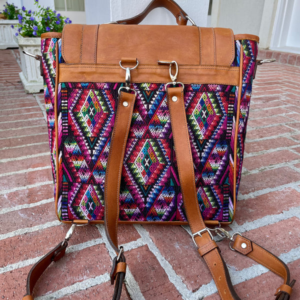 Luxury Vintage Huipil and Leather Computer Work Bag