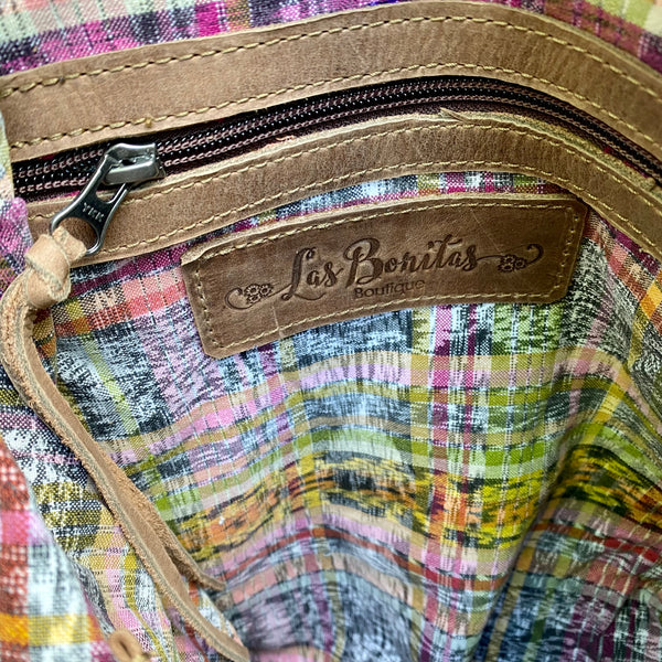 Medium Neutral Vintage Huipil Bag with Alamo Leather
