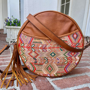“La Chica Bonita” Huipil and Leather Large Crossbody Bag