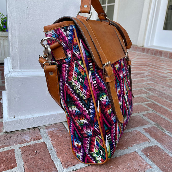 Luxury Vintage Huipil and Leather Computer Work Bag