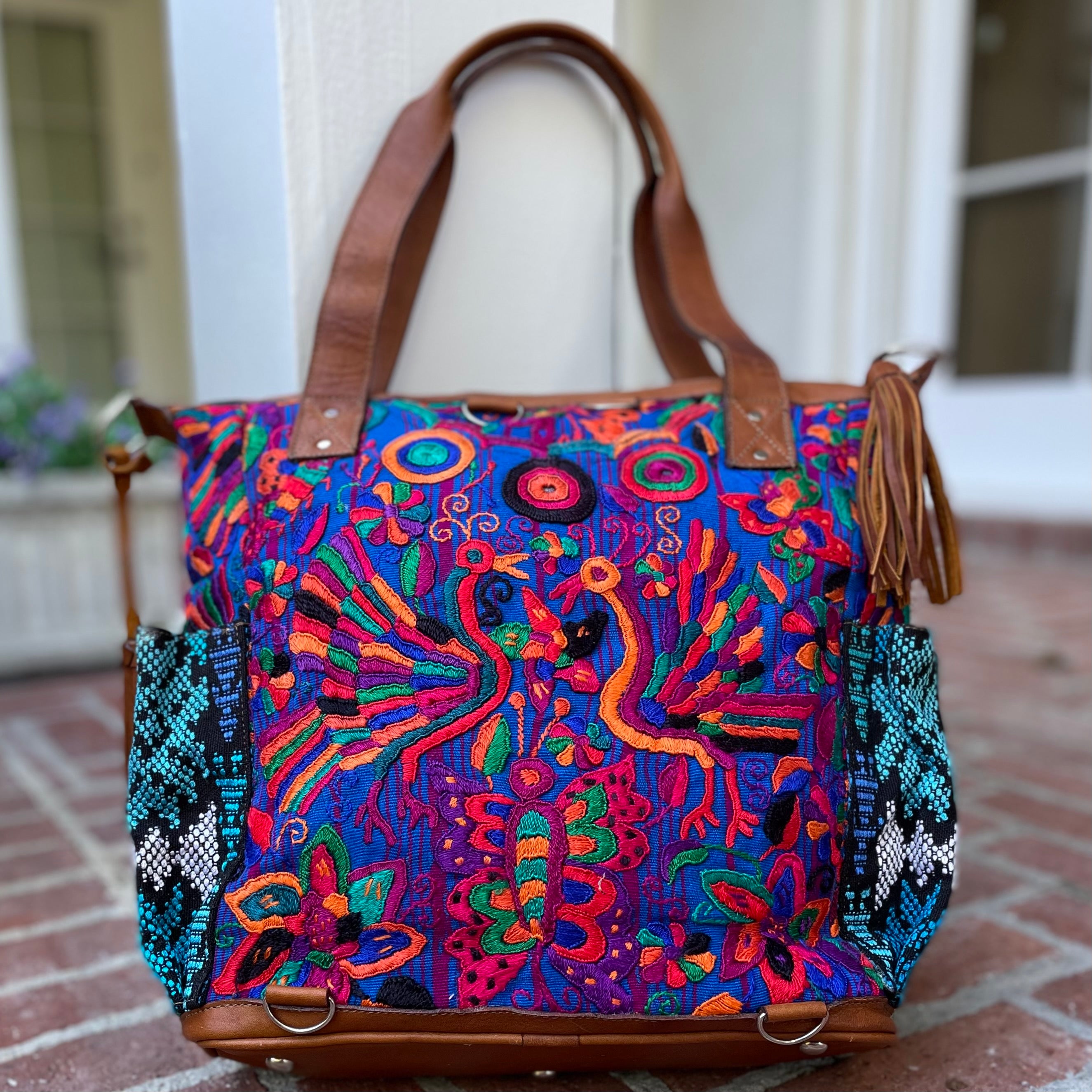 Mayan Arts Huipile & Leather Tote, Embroidered Recycled Ethnic