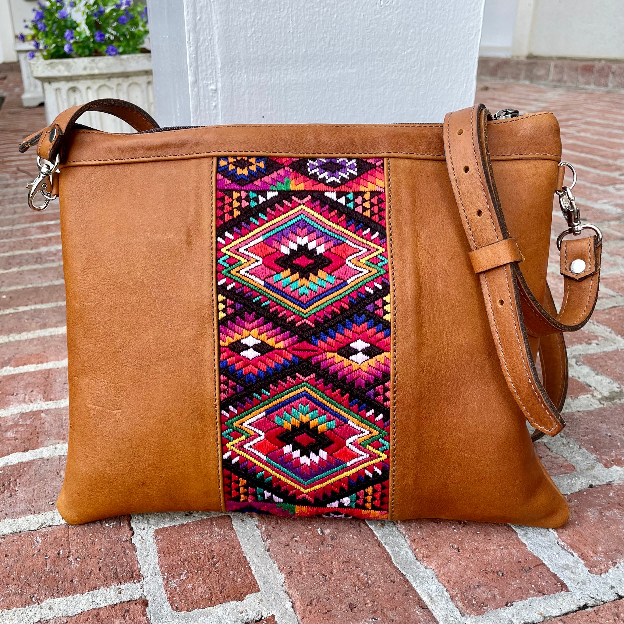 Leather and Huipil Crossbody Bag