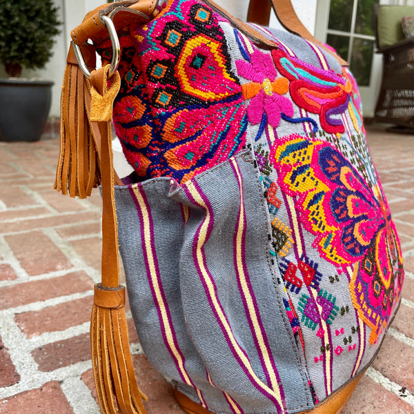 Butterfly Vintage Huipil Bag with Xela Leather