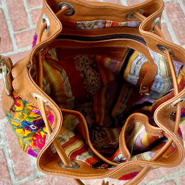 Mustard Vintage Guatemalan Huipil Bird Bucket Bag